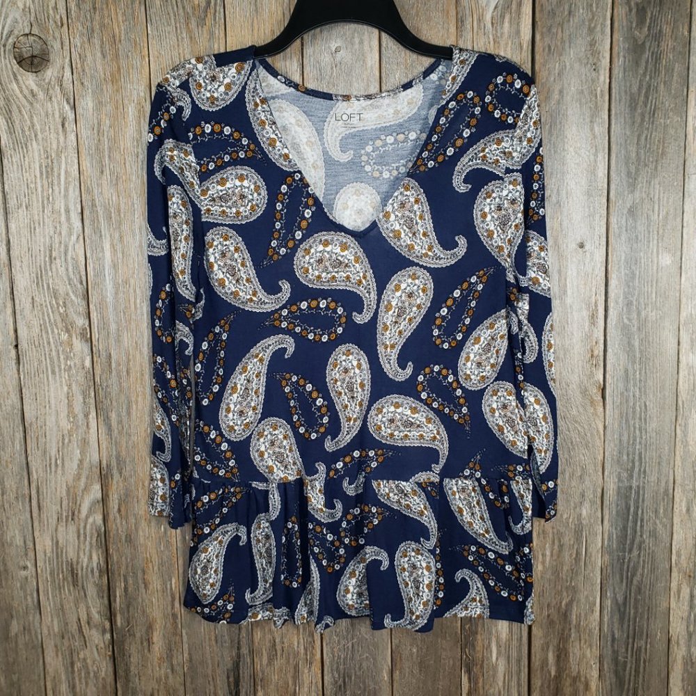 NEW Loft Outlet‎ M Blue Paisley Peplum Top